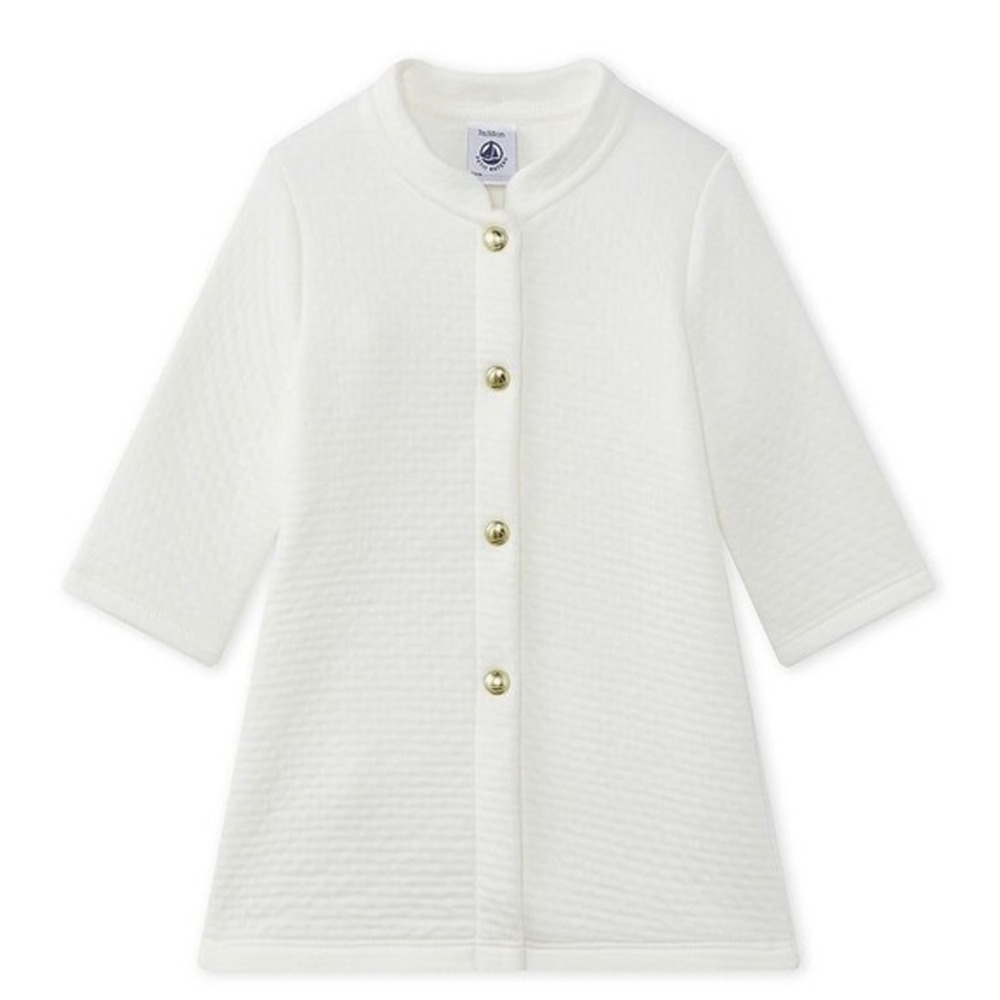 Petit Bateau White Quilted Tubic Cotton Cardigan Coat Gold Buttons 12M 74cm